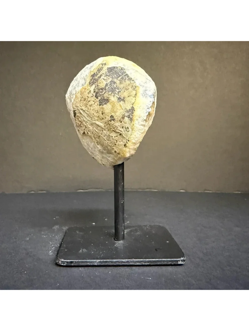 Beautiful Polished Agate Geode Half with Quartz Druzy Center on Metal Stand